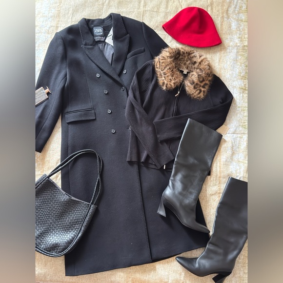 Zara NWT Manteco double- breaste black Wool coat - Picture 8 of 16